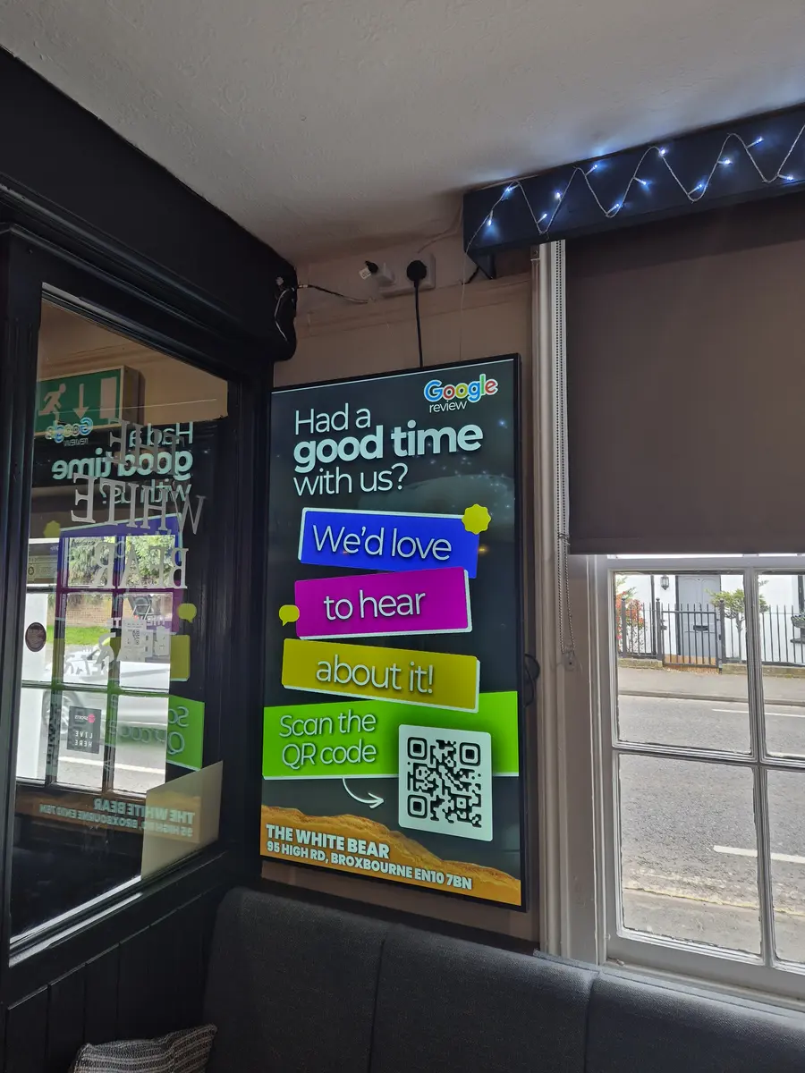 Fully managed screen in a UK pub showing entertainment lineup.